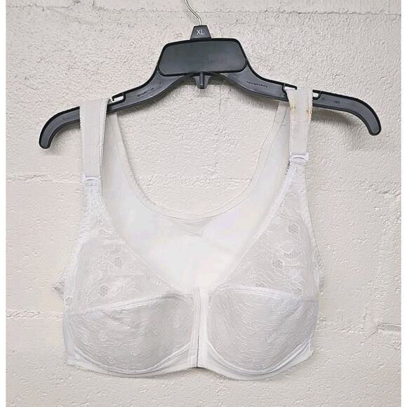 Chest Brace Support Bra 40D Wireless Full Coverage White Lace Front Hook Flaw - Picture 1 of 8